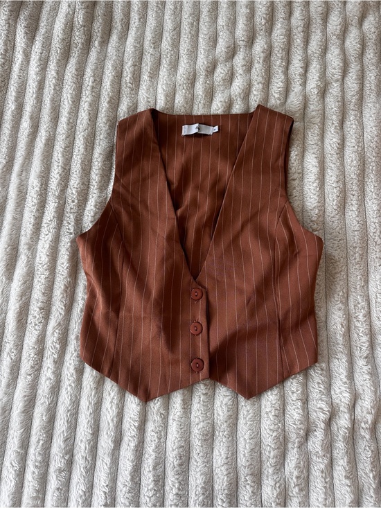 Adika Tops - Adika Light Brown Pinstripe Button-Front Vest